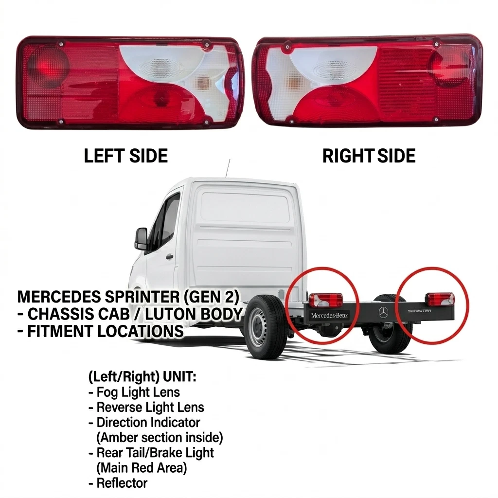 Genuine Mercedes Sprinter Chassis Cab Luton Rear Light Lens Lamp Light LH & RH